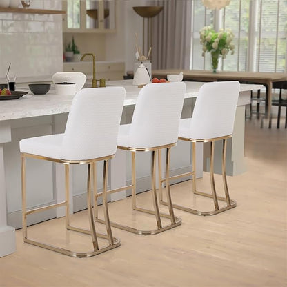 Sophia & William Creamy White & Gold Counter Height 2 Bar Stools Set - Farmhouse Style with Back, Modern Faux Leather Upholstered
