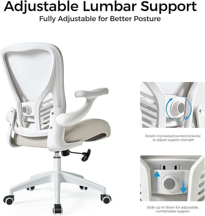 EUREKA ERGONOMIC Leather Desk Chair, PU Leather Office Chair with Wheels and 3D Adjustable Armrests, Executive Office Chair, Ideal for Home and Office, Greige