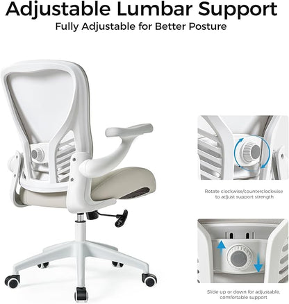 EUREKA ERGONOMIC Leather Desk Chair, PU Leather Office Chair with Wheels and 3D Adjustable Armrests, Executive Office Chair, Ideal for Home and Office, Greige