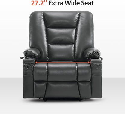 MCombo Oversized Power Lift Recliner Chair with Massage and Heat for Big and Tall Elderly People, Cup Holders, USB Ports, Side Pockets, Faux Leather R7541 (Dark Grey, Large-Oversize)