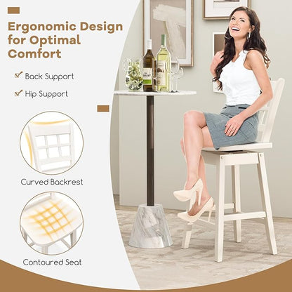 COSTWAY Swivel Bar Stools Set of 2, 24.5 Inch Counter Height Bar Chairs w/Hollow Backrest & Contoured Seat, Wooden Barstools w/Footrest for Kitchen Island, Pub, Bistro, Cafe (2, White)