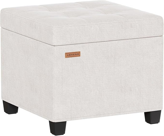 17.7 inches Chenille turfed Ottomans Cube with Legs, Metal-Framed Square Storage Ottoman Foot Rest Stool Holds 770 LB for Dorm Living Room Bedroom White UASND641W