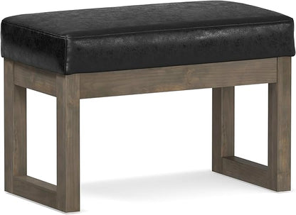 SIMPLIHOME Milltown 27 inch Wide Contemporary Rectangle Footstool Ottoman Bench in Distressed Black Vegan Faux Leather, Assembled, For the Living Room and Bedroom