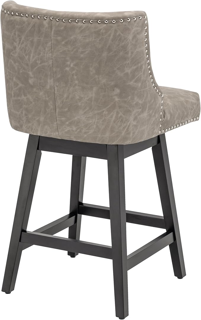 Bar Stool, PU Leather Barstool, 26 Inch Upholstered Counter Stools with 13.8" High Back and Footrest, Swivel Counter Height Barstools for Kitchen Island Home Bar Greige