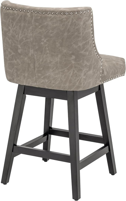 Bar Stool, PU Leather Barstool, 26 Inch Upholstered Counter Stools with 13.8" High Back and Footrest, Swivel Counter Height Barstools for Kitchen Island Home Bar Greige
