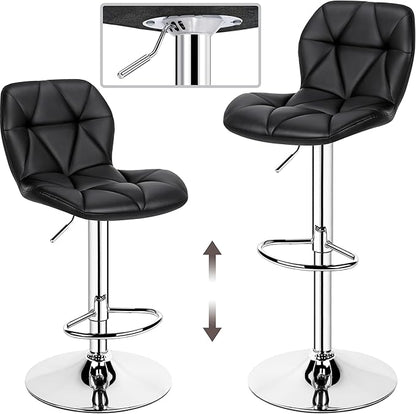Yaheetech Bar Stools Set of 2, Modern Adjustable Kitchen Island Chairs, Black PU Leather Swivel Counter Stools for Bar, Kitchen Counter, Black