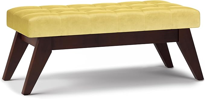 SIMPLIHOME Draper 40 inch Wide Mid Century Modern Rectangle Tufted Ottoman Bench in Dijon Yellow Velvet Fabric, Assembled for the Living Room and Bedroom
