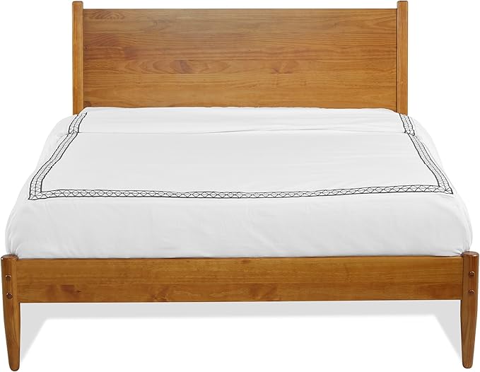 Mid-Century Panel Bed - Queen Size - Castanho Finish