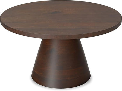SIMPLIHOME Winnie Coffee Table - 30 inch Wide Solid Acacia Wood Round Living Room Table in Walnut, Modern Center Table for Sitting Area or Lounge with Spacious Top and Pedestal Base, Assembled