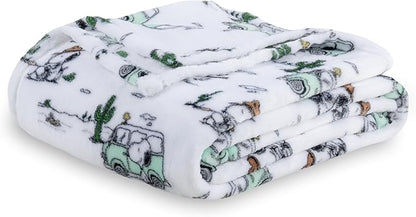 Berkshire Blanket Peanuts® VelvetLoft® Cute Character Snoopy Plush Blanket,Snoopy Desert Travel White,Full/Queen 90 in x 90 in (Official Peanuts® Product)