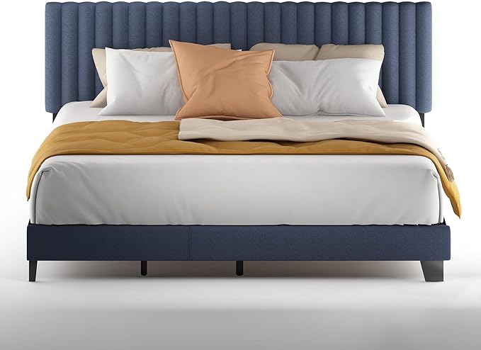 Furinno Roanne Headboard King Size, Tufted Upholstered Wooden Headboard, Bed Frame Mount Head Board, Easy Assembly, for Bedroom, Dorm, Blue Denim