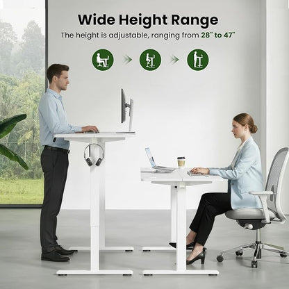 Casaphoria 47 x 24 inches Electric Standing Desk, Sit to Stand Desk with Memory Height Adjustment, Home Office Computer Desk for Writing and Games, White