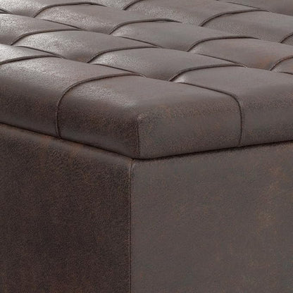 SIMPLIHOME Harrison 40 inch Wide Transitional Square Large Coffee Table Storage Ottoman in Distressed Brown Vegan Faux Leather, Assembled, for The Living Room and Bedroom