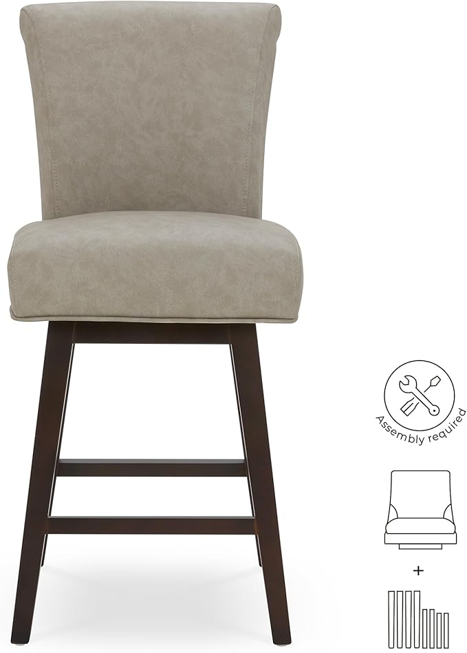 CHITA 26 Inch Counter Height Swivel Bar Stool, FSC Certified Modern Upholstered Faux Leather Swivel Barstool Chair with Back, Stone Gray
