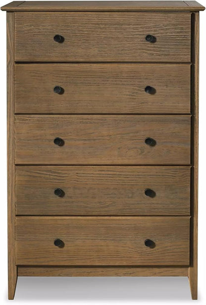 Grain Wood Furniture Greenport 5-Drawer Chest, Solid Wood with Brushed Hickory Finish