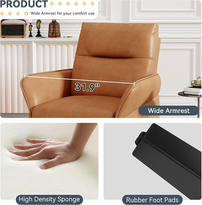HAOBO Home Modern Brown Accent Chair Upholstered PU Leahter Armchair Living Room Chairs Office Chair Leisure Chairs