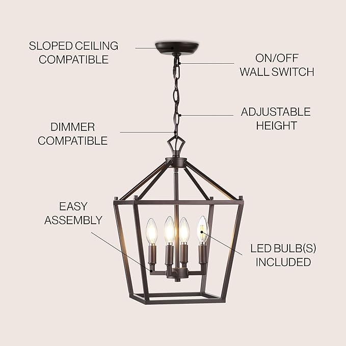JONATHAN Y JYL7436A Pagoda Lantern Dimmable Adjustable Metal LED Pendant Classic Traditional Farmhouse Dining Room Living Room Kitchen Foyer Bedroom Hallway, 12 in, Oil Rubbed Bronze