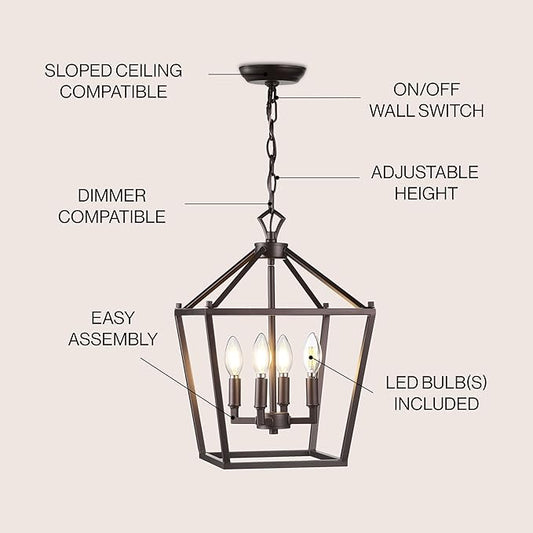 JONATHAN Y JYL7436A Pagoda Lantern Dimmable Adjustable Metal LED Pendant Classic Traditional Farmhouse Dining Room Living Room Kitchen Foyer Bedroom Hallway, 12 in, Oil Rubbed Bronze