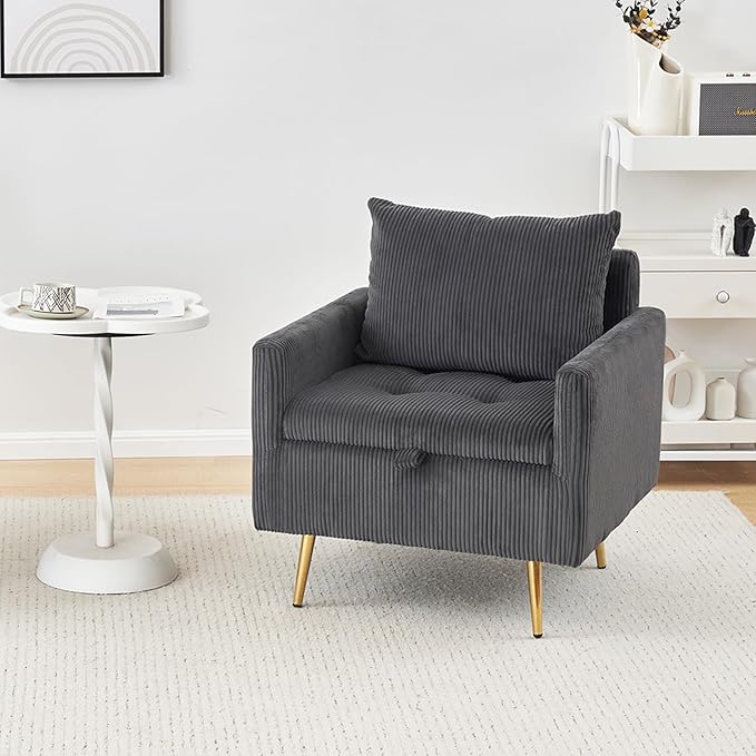 Furnimart 3-Seater Storage Sofa and Couch, Corduroy Loveseat with Accent Single Chair, Small Living Room Furniture Set for Apartment, Tiny Homes and Lofts, 2PC-Gray
