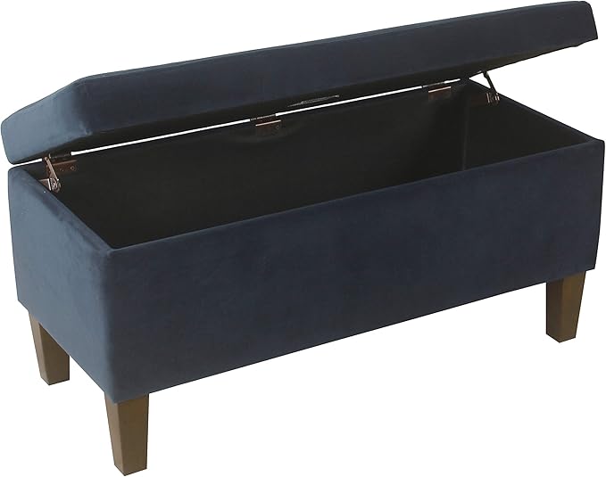 HomePop Large Upholstered Rectangular Storage Ottoman Bench with Hinged Lid, Navy