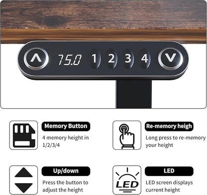Radlove Electric Height Adjustable Standing Desk, 55 x 24 Inches Sit Stand up Workstation, Splice Board Memory Computer Table Ergonomic (Black Frame + 55" Black+Brown Top)