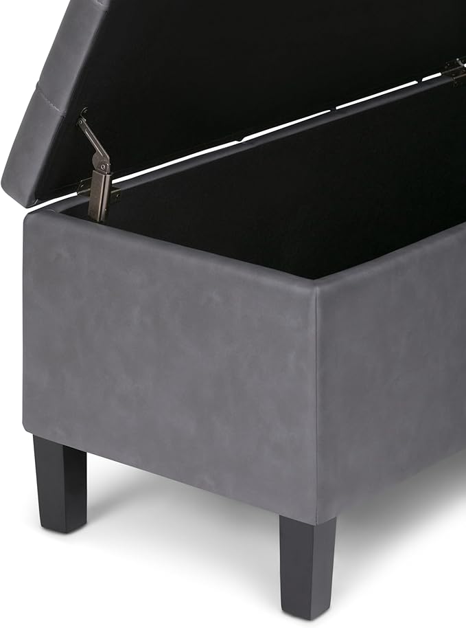 SIMPLIHOME Dover 44 inch Wide Contemporary Rectangle 3 Pc Storage Ottoman in Stone Grey Vegan Faux Leather, Assembled, for the Living Room, Entryway and Family Room