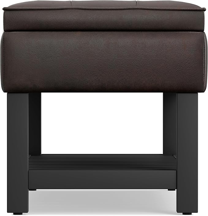 SIMPLIHOME Cosmopolitan 44 inch WideTransitional Rectangle Storage Ottoman Bench with Open Bottom in Distressed Brown Vegan Faux Leather, Assembled for the Living Room and Bedroom