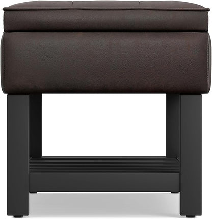 SIMPLIHOME Cosmopolitan 44 inch WideTransitional Rectangle Storage Ottoman Bench with Open Bottom in Distressed Brown Vegan Faux Leather, Assembled for the Living Room and Bedroom