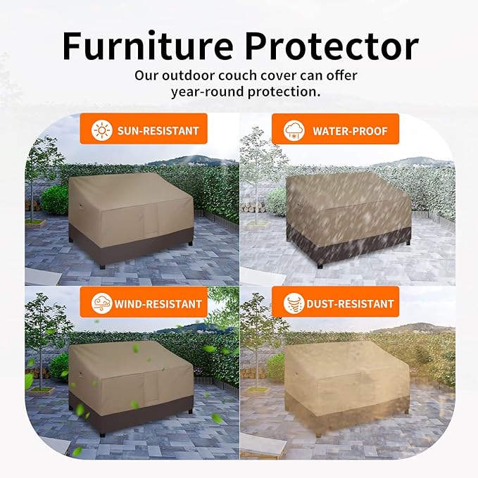 Easy-Going Camel/Dark Brown Waterproof Heavy Duty 3-Seater Patio Sofa Cover, 62Wx40Dx32H inch