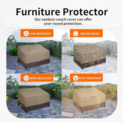 Easy-Going Waterproof Outdoor Loveseat Outdoor Furniture Cover, Heavy Duty 2-Seater Patio Couch Windproof Cover with Air Vent (76Wx40Dx33H inch, Camel/Dark Brown)