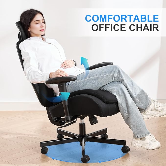 Ergonomic Home Office Desk Chair,Breathable Mesh Chair with Expanded High Back Lumbar Support,Adjustable Height,Armrests and Headrest