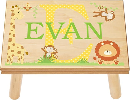 Let’s Make Memories Personalized My Own Name Step Stool - Children’s Step Stool - Sturdy Wood – Non-Toxic Paint, Sealer - Jungle Design - Natural - 14’Wx9.25”Lx8.75”H - Ages 3+