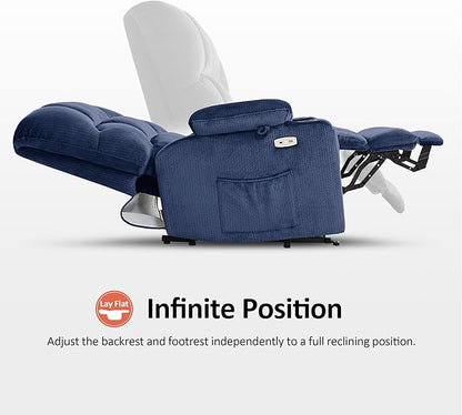 MCombo Oversized Dual Motor Power Lift Recliner Chair Sofa with Massage and Heat for Big Elderly People, Infinite Position, USB Ports, Fabric R7677 (Navy Blue, Medium-Oversize)