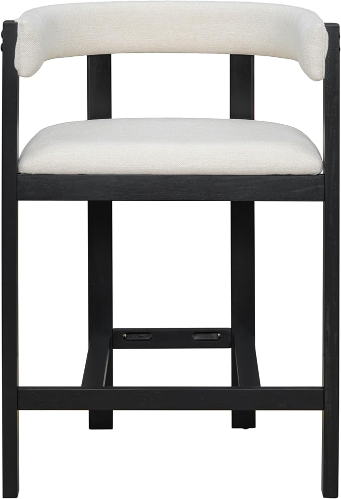 Christopher Knight Home Set of 2 Rylan Modern U-shape Fabric Upholstered Dining Room Counter Height Barstools,Kitchen Island Rubberwood Counter Stool,Armchair with Footrest+Curved Backrest,Beige+Black