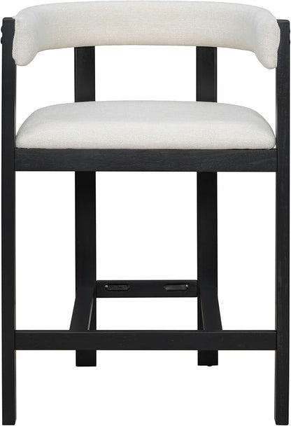 Christopher Knight Home Set of 2 Rylan Modern U-shape Fabric Upholstered Dining Room Counter Height Barstools,Kitchen Island Rubberwood Counter Stool,Armchair with Footrest+Curved Backrest,Beige+Black