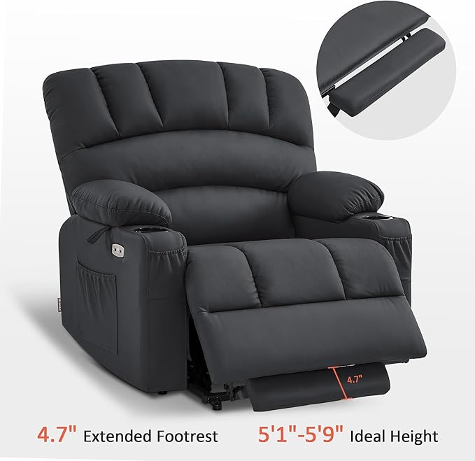 MCombo Power Lift Recliner Chair for Elderly, Lift Chair with Heat and Massage, Extra Wide Lift Recliner for Big People, Faux Leather R7096 (Medium-Wide, Black)