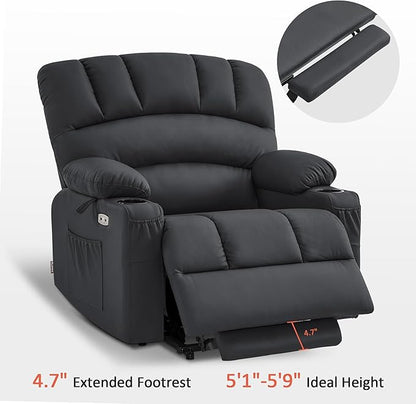 MCombo Power Lift Recliner Chair for Elderly, Lift Chair with Heat and Massage, Extra Wide Lift Recliner for Big People, Faux Leather R7096 (Medium-Wide, Black)