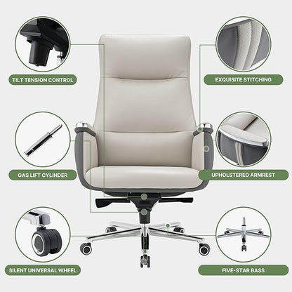 EUREKA ERGONOMIC Royal II Executive Office Chair High Back, Big and Tall with Extra Wide Seat, Silicone Leather Desk Chair Computer Chair, Modern Office Chair Home Office Desk Chairs - Beige Gray