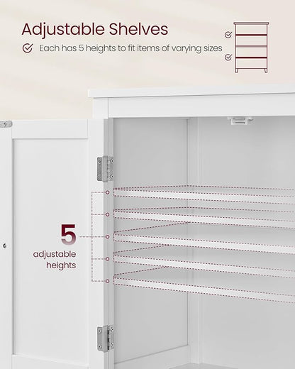 VASAGLE Floor Storage Cabinet, Freestanding Storage Unit with 4 Doors, Adjustable Shelves, 11.8 x 23.6 x 43.3 Inches, for Entryway, Bathroom, White UBBC552P31