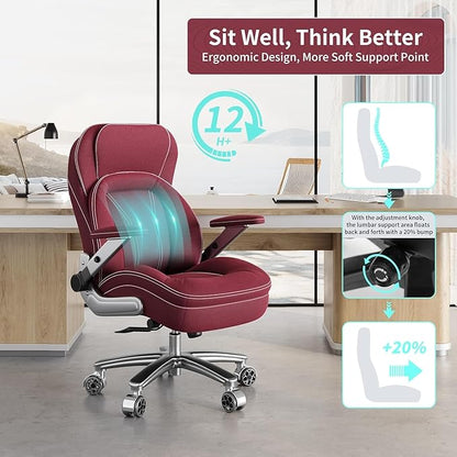 Big and Tall Office Chair, 600lbs Heavy Duty Desk Chair with 5D Arms, Adjustable Lumbar Support & Height, Tilt Function, Fabric High Back Ergonomic Executive Computer Chair with 3'' Casters