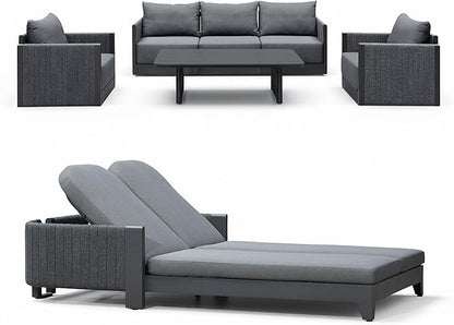 PURPLE LEAF Patio Furniture Set with 2 Person Lounge Chair 7 Pieces Outdoor Conversation Sets PP Rope Patio Sofa with Cushions and Table Deep Seating Furniture for Porch Lawn Backyard Gray