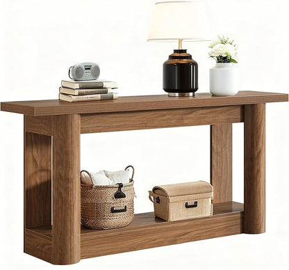 Tribesigns 63" Narrow Console Table, 2-Tier Storage Long Entryway Table, Sofa Foyer Furniture for Living Room, Entrance, Hallway, Rustic Brown