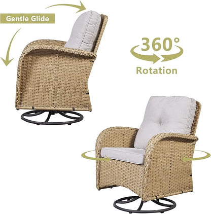 HUMMUH Swivel Patio Chair 3 Piece PE Wicker Patio Furniture Set with Rocking Chairs and Side Table Outdoor Bistro Set for Porch,Garden,Deck,Poolside