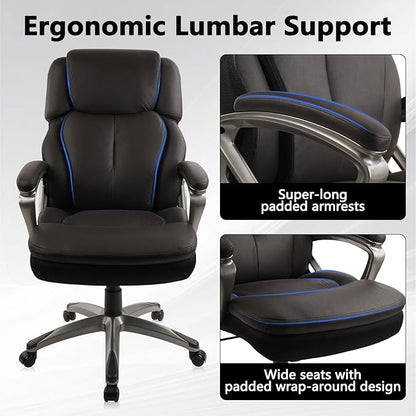 CLATINA Big and Tall Executive Office Chair, Extra Wide Seat, 500 LBS Capacity Heavy Duty Ergonomic Cloth Desk Chair with Wheels and Padded Armrests, High Back Fabric Computer Task Chair, Black