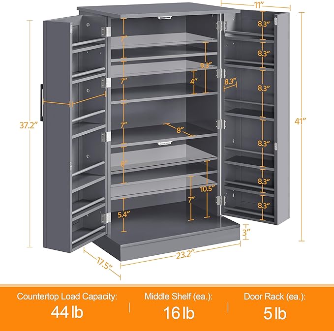Yaheetech Storage Cabinet, Kitchen Pantry Cabinet with Door and 6 Adjustable Shelves, Storage Organizer for Living Room, Laundry, Bathroom, Gray