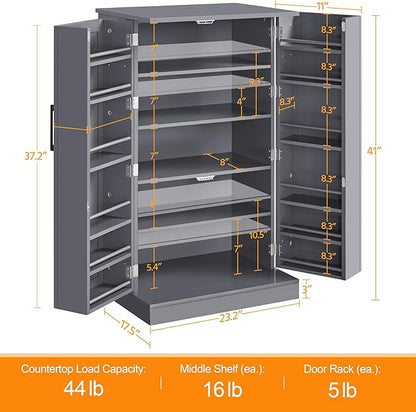 Yaheetech Storage Cabinet, Kitchen Pantry Cabinet with Door and 6 Adjustable Shelves, Storage Organizer for Living Room, Laundry, Bathroom, Gray