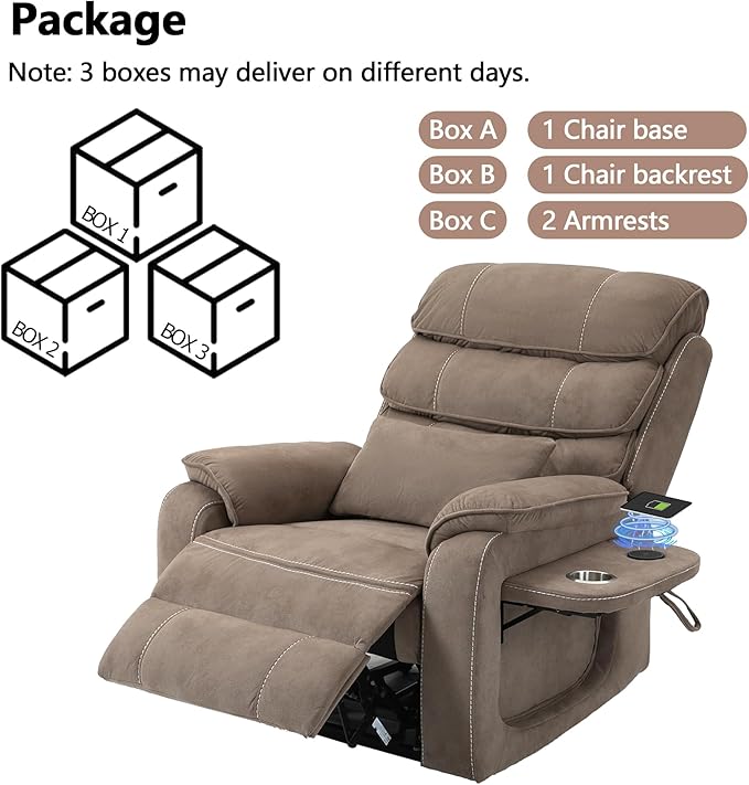 Lift Chair Lay Flat Recliner Heat Massage Dual Motor Infinite Position Power Recliners with Left Side Tray Table-Wireless Charger,Cup Holder