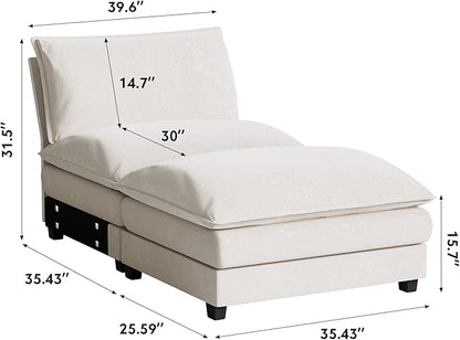 Homall Modular Sectional Sofa, Sofa Couch with Reversible Ottoman, DIY Combination Chenille Deep Seat Cloud Couch for Living Room, Apartment (White, 1-Seat & 1-Ottoman)