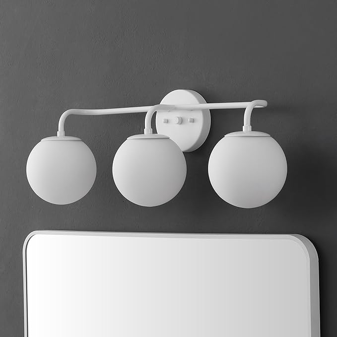 JONATHAN Y JYL3536D Louis Parisian Globe 25" 3-Light Metal/Frosted Glass Modern Contemporary LED Vanity Light Midcentury, Glam, Transitional, Bathroom, Powder Room, Dressing Room, Bedroom, White