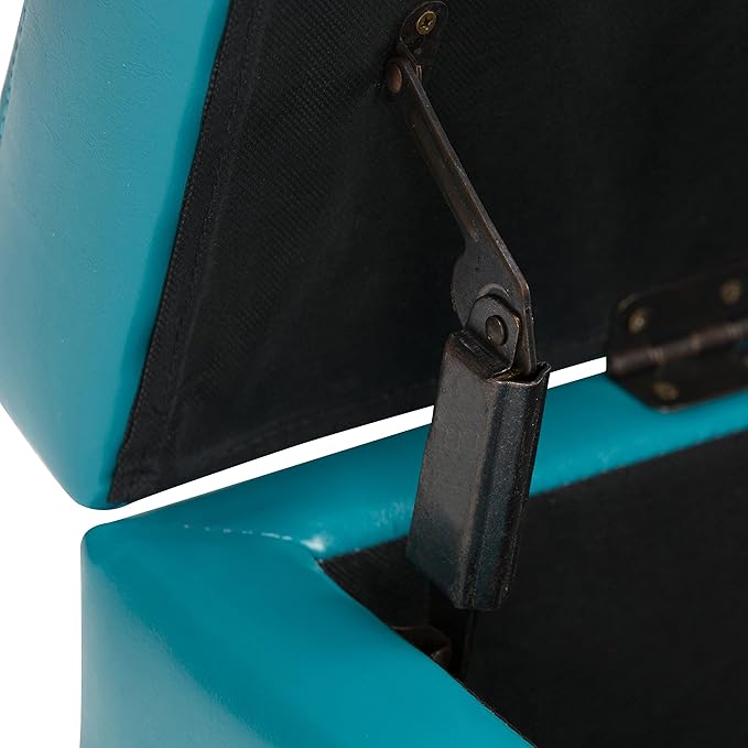 SIMPLIHOME Hamilton 48 inch Wide Transitional Rectangle Storage Ottoman in Mediterranean Blue Vegan Faux Leather, Assembled, For the Living Room, Entryway and Family Room